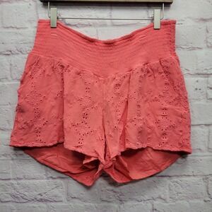 Jessica Simpson Maternity Eyelet Smocked Waist Shorts Sz L Coquette‎ Balletcore